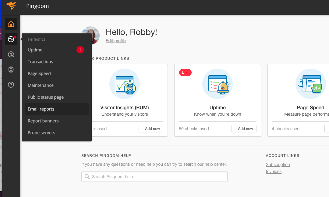 pingdom uptime dashboard